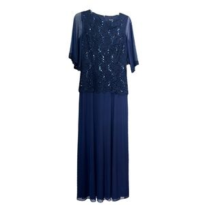 Marina Navy Blue Sequin Short Sleeve Mother of the Bride Maxi Dress 4 New